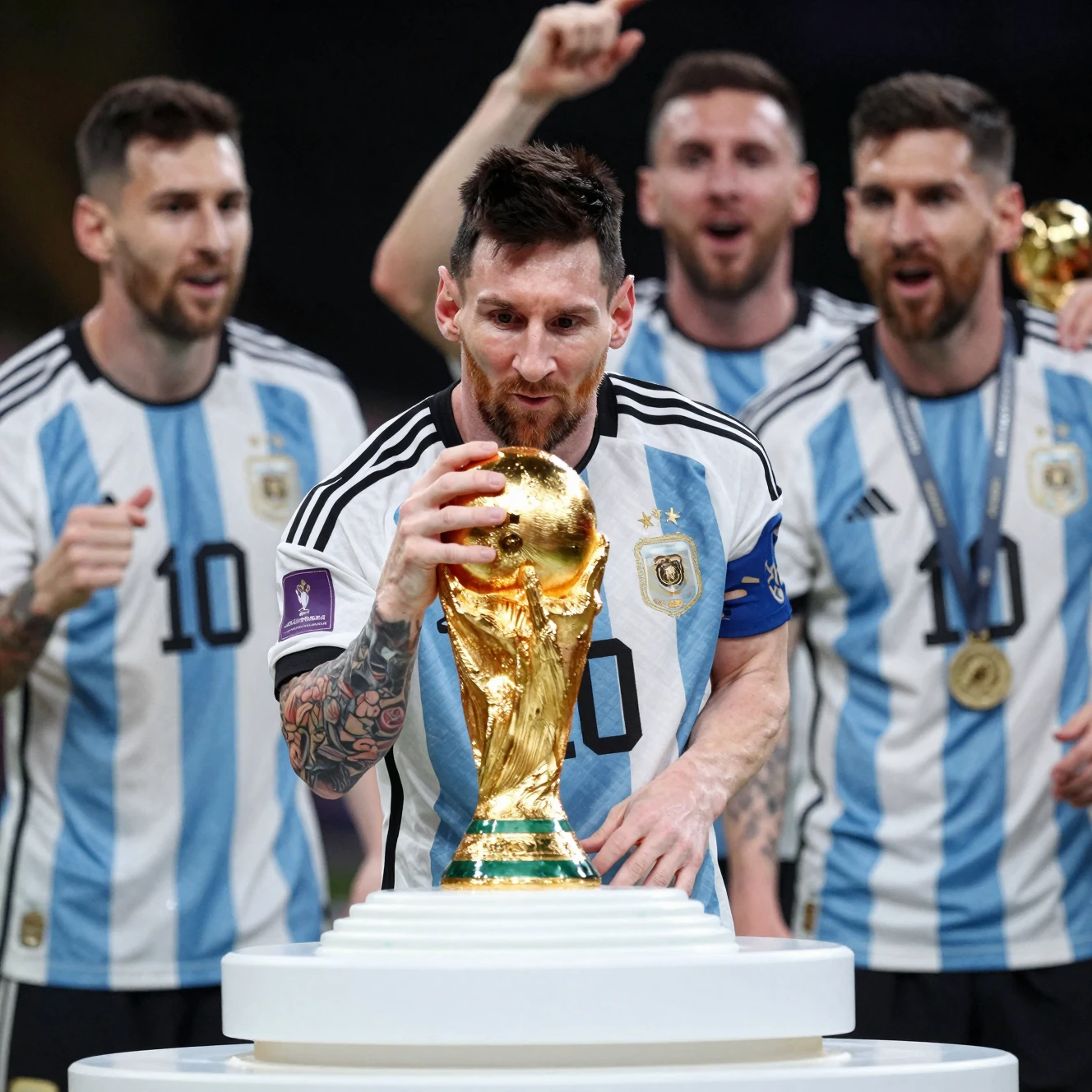 Epic snow globe with soccer champion lifting trophy