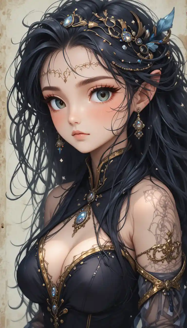 Young demon mummy girl in ancient fantasy attire