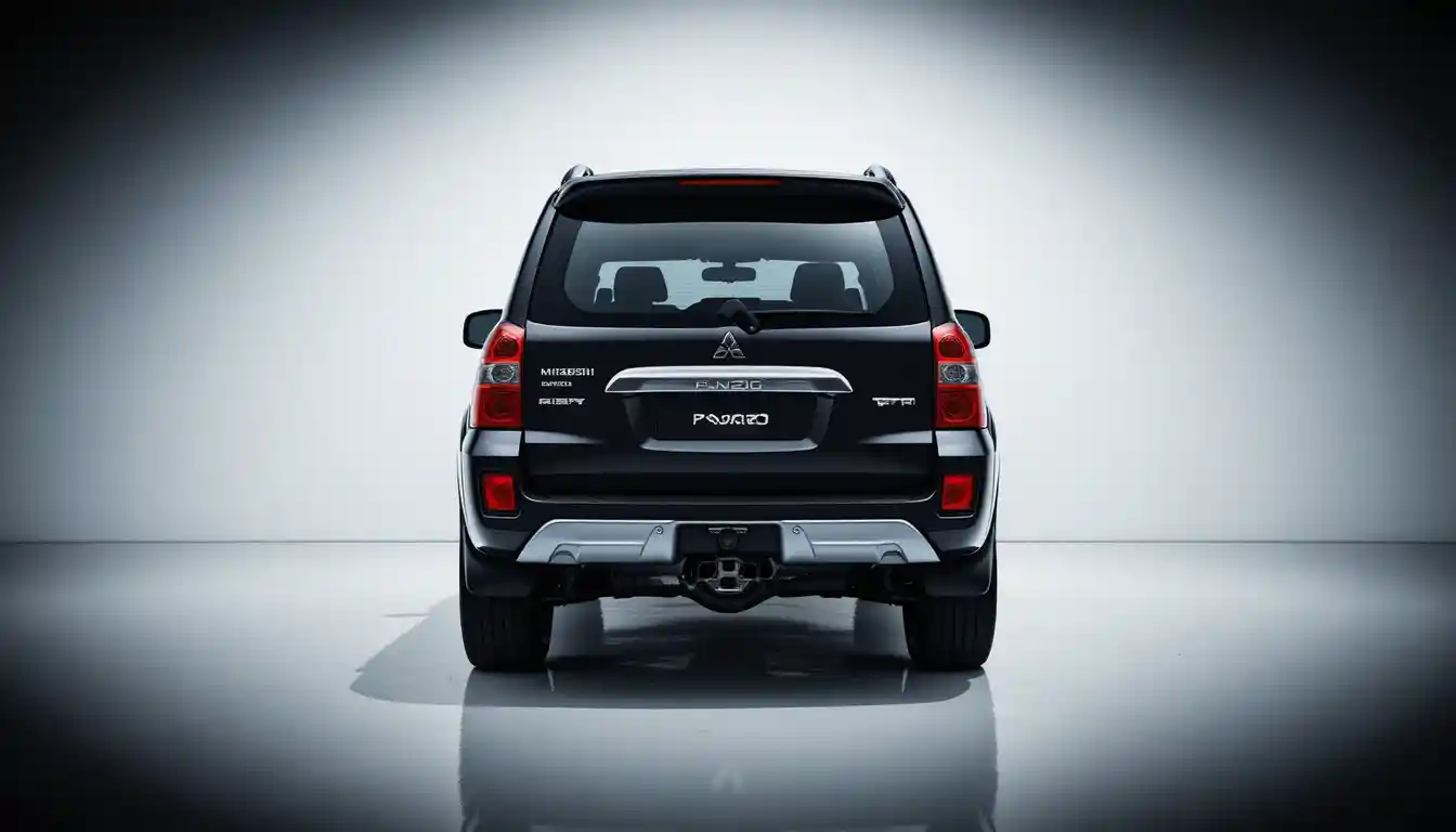 Rear view of black suv in glossy car showroom