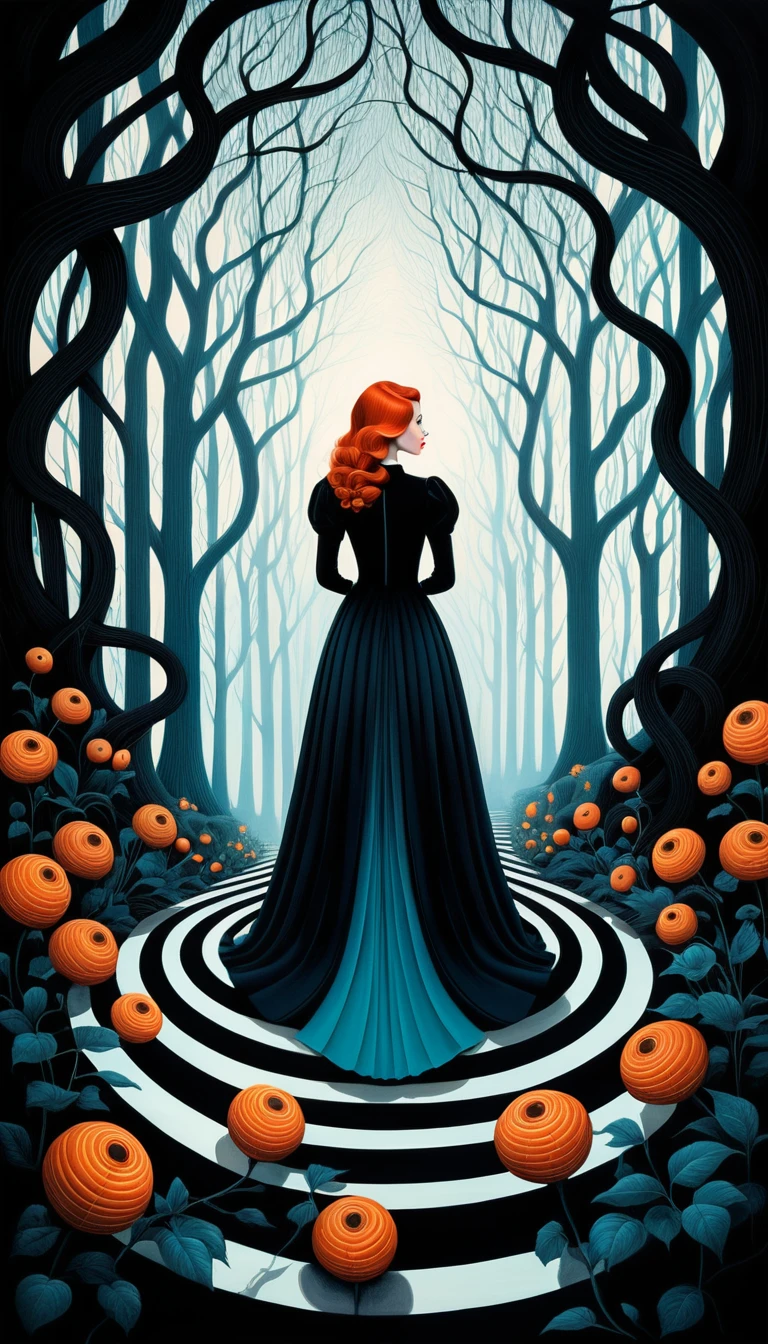 Surreal figurative illustration with dark fairytale patterns