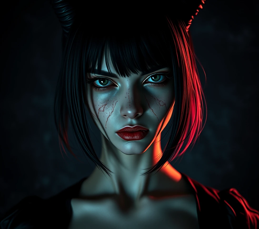 Mysterious woman portrait in dark pop surrealist style
