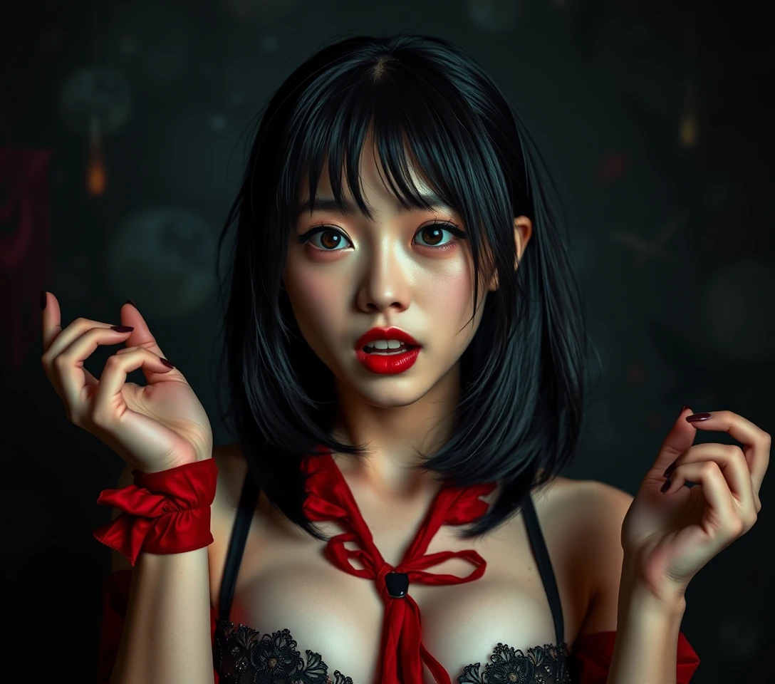 Pop surreal portrait of a charming yet eerie woman