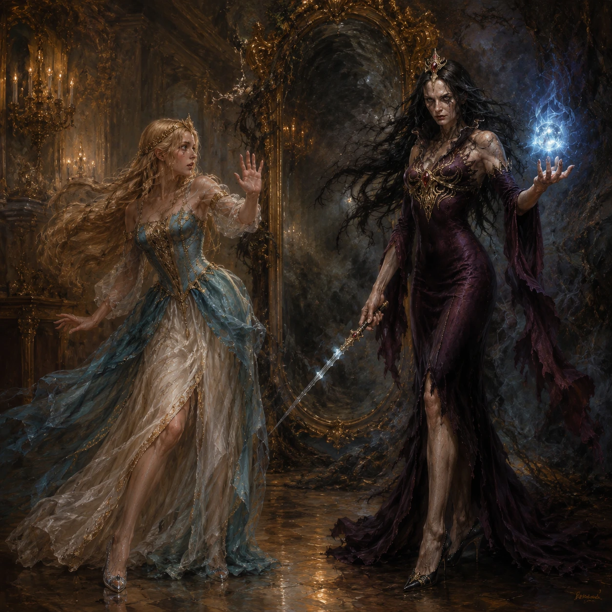 Renaissance style double portrait of two magical women