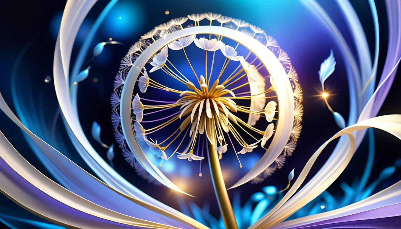 Celestial dandelion flower glowing with luminous filaments