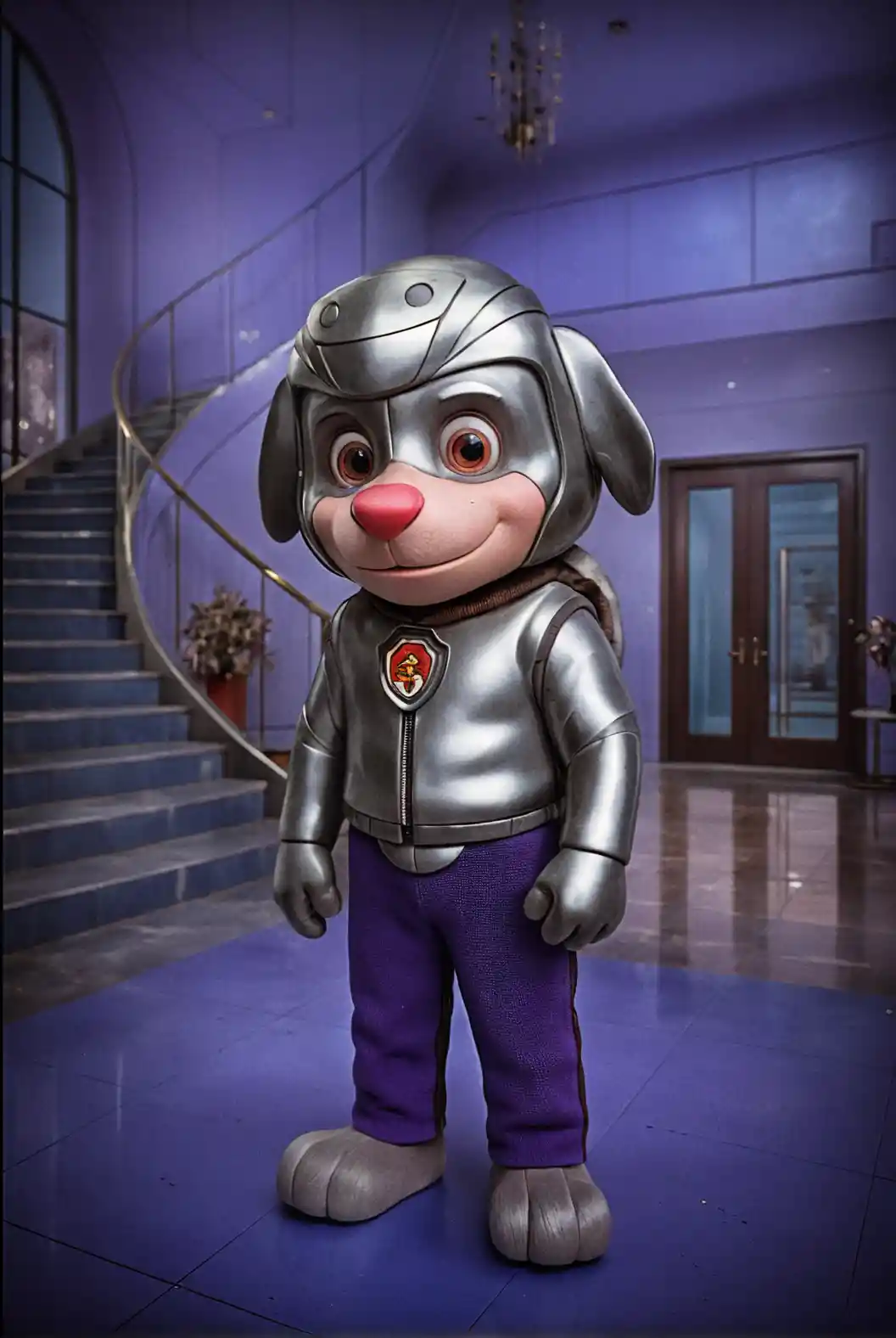 Realistic mascot character captured in a simple photo scene