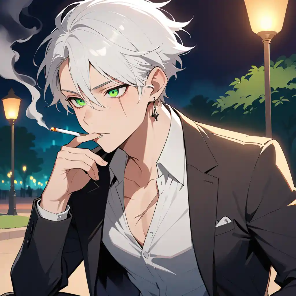 Man smoking in a dark park at night