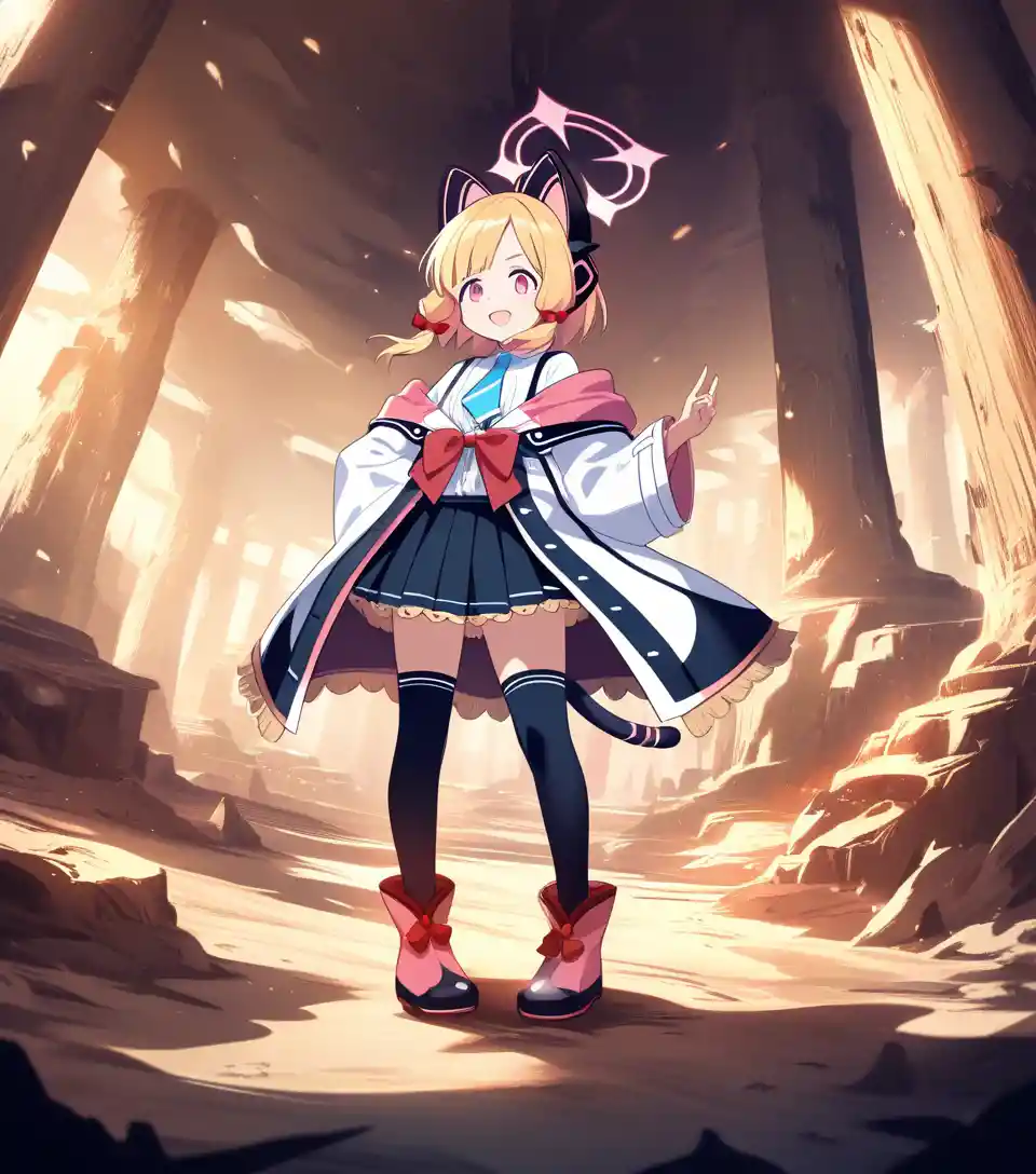 Anime girl in ancient underground desert ruins
