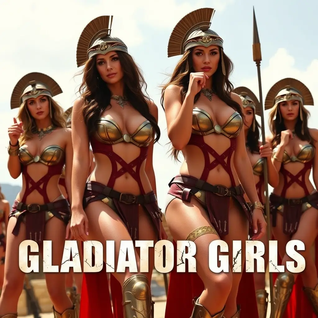 Gladiator warrior women gathered in an adult themed scene