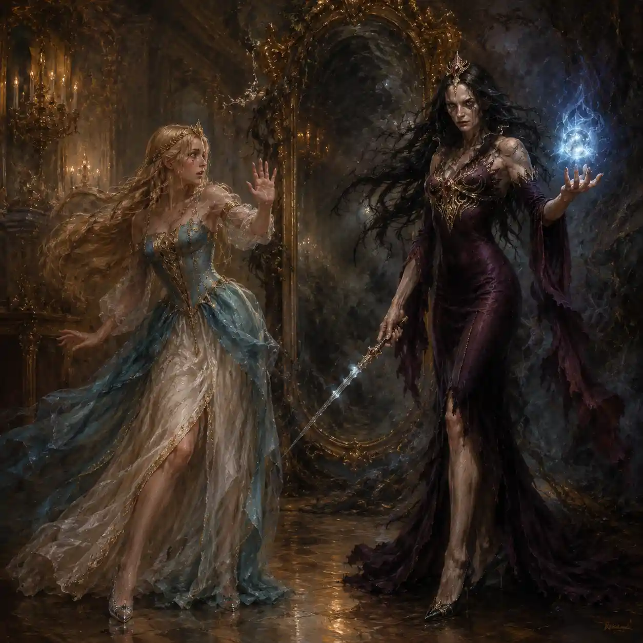Renaissance style double portrait of two magical women