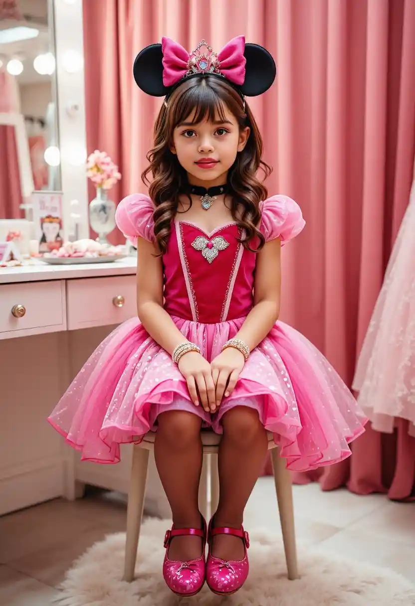 Young boy dressed as a princess at a vanity