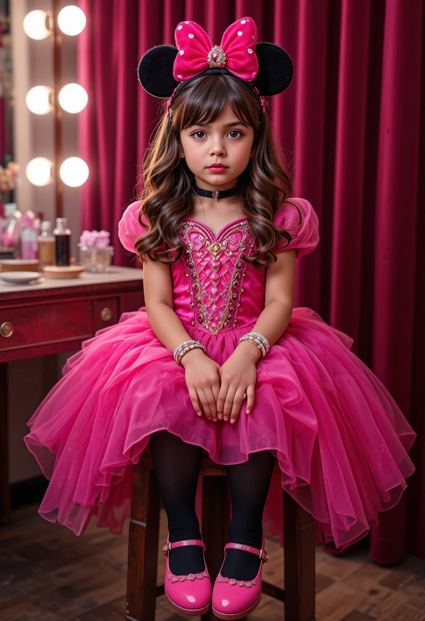 Young boy dressed as a princess in pink vanity scene