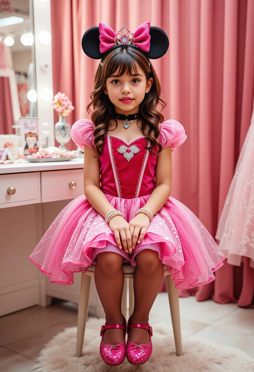 Young boy dressed as a princess at a vanity