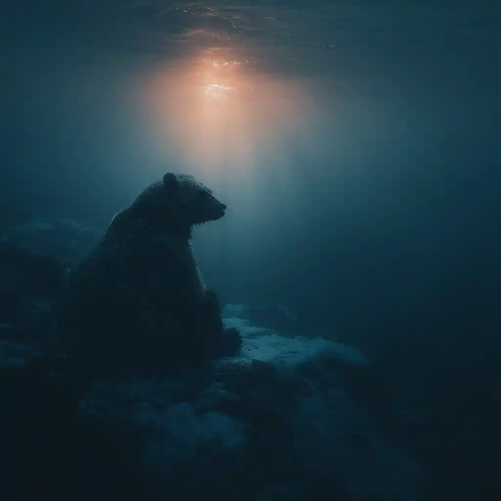 Cinematic bear in foggy forest with volumetric light rays