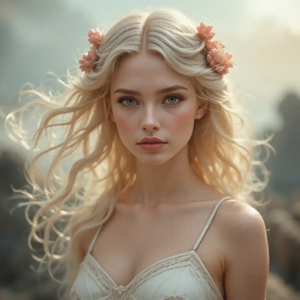 Tall blonde goddess Diana drawing her bow to release arrows