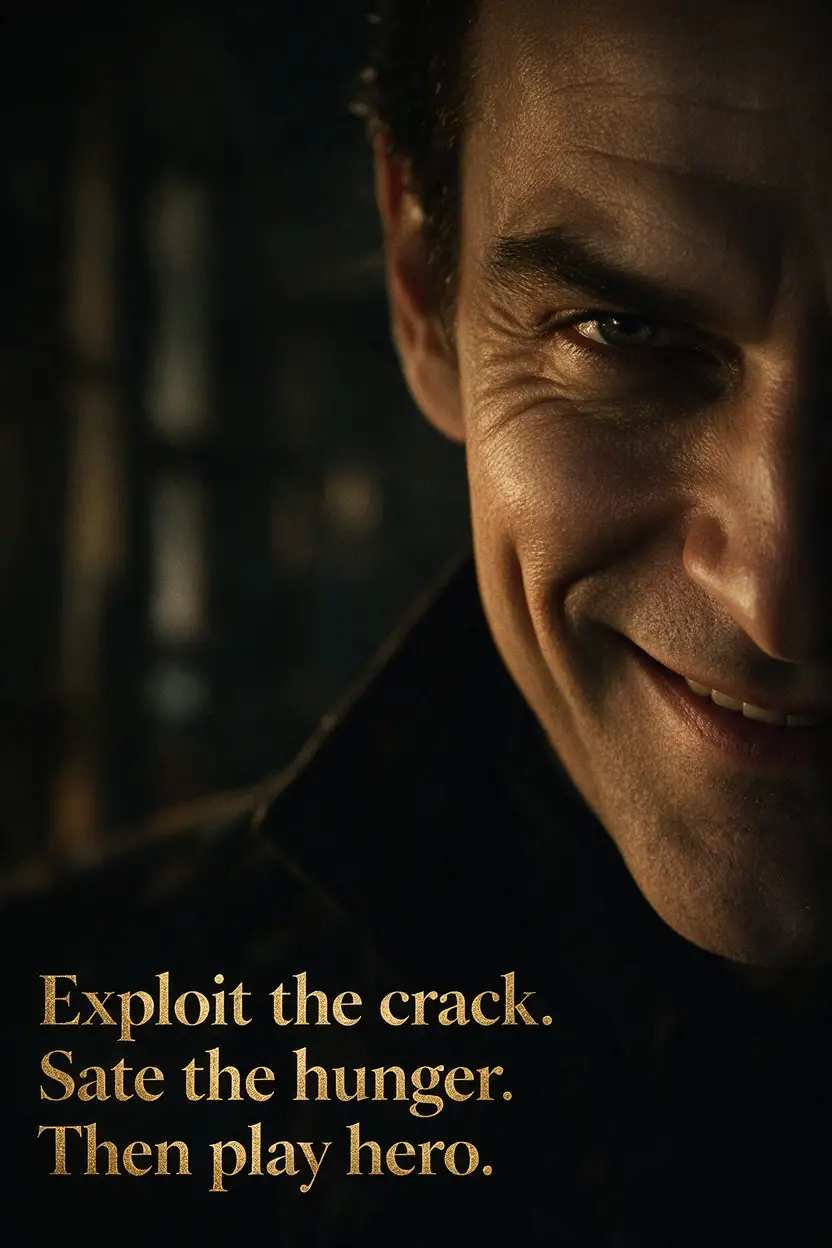 Close up villain portrait with dramatic shadowed half face