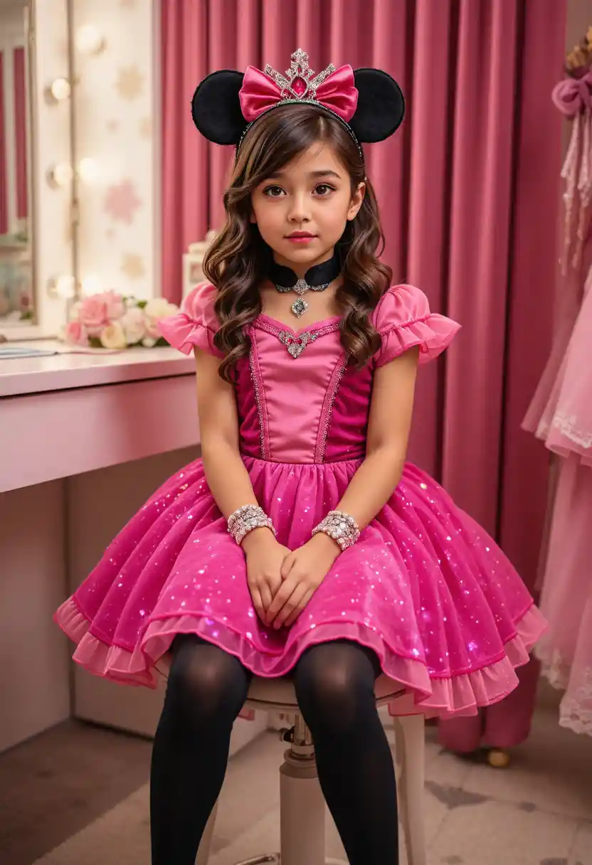 Young boy dressed as a pink Disneyland princess