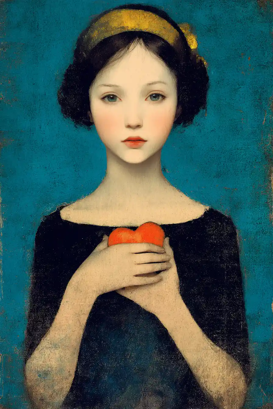 Surreal melancholic portrait in deep indigo and turquoise tones