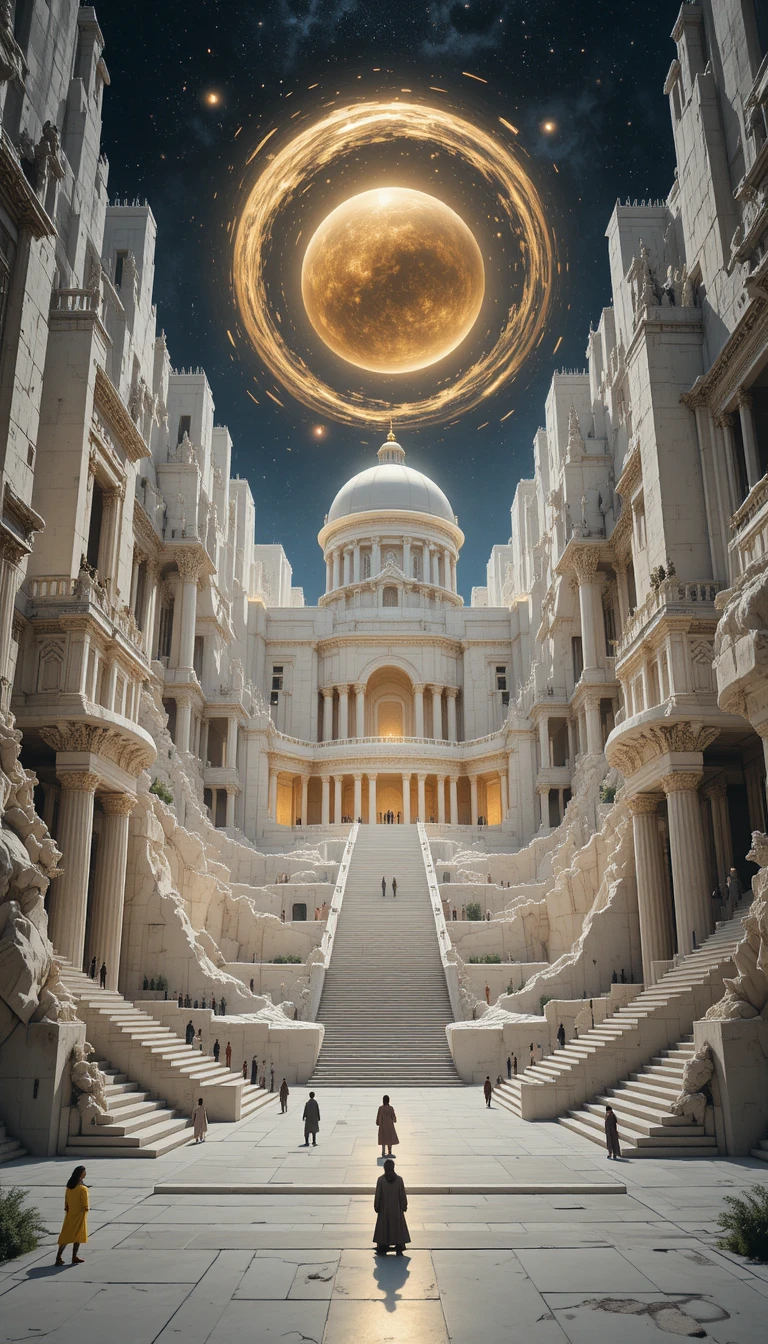 Majestic fantasy temple city carved into marble cliffs