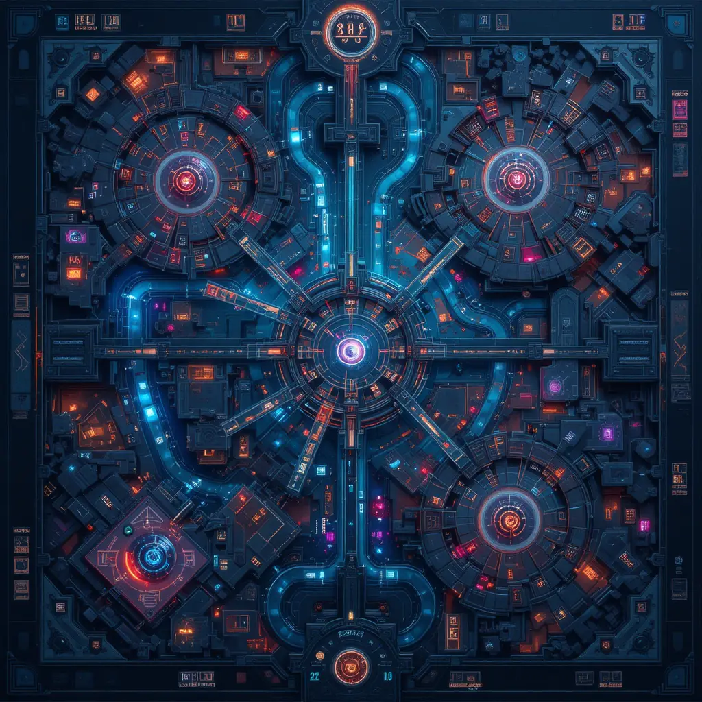 Cyberpunk tabletop board game with detailed playable city map
