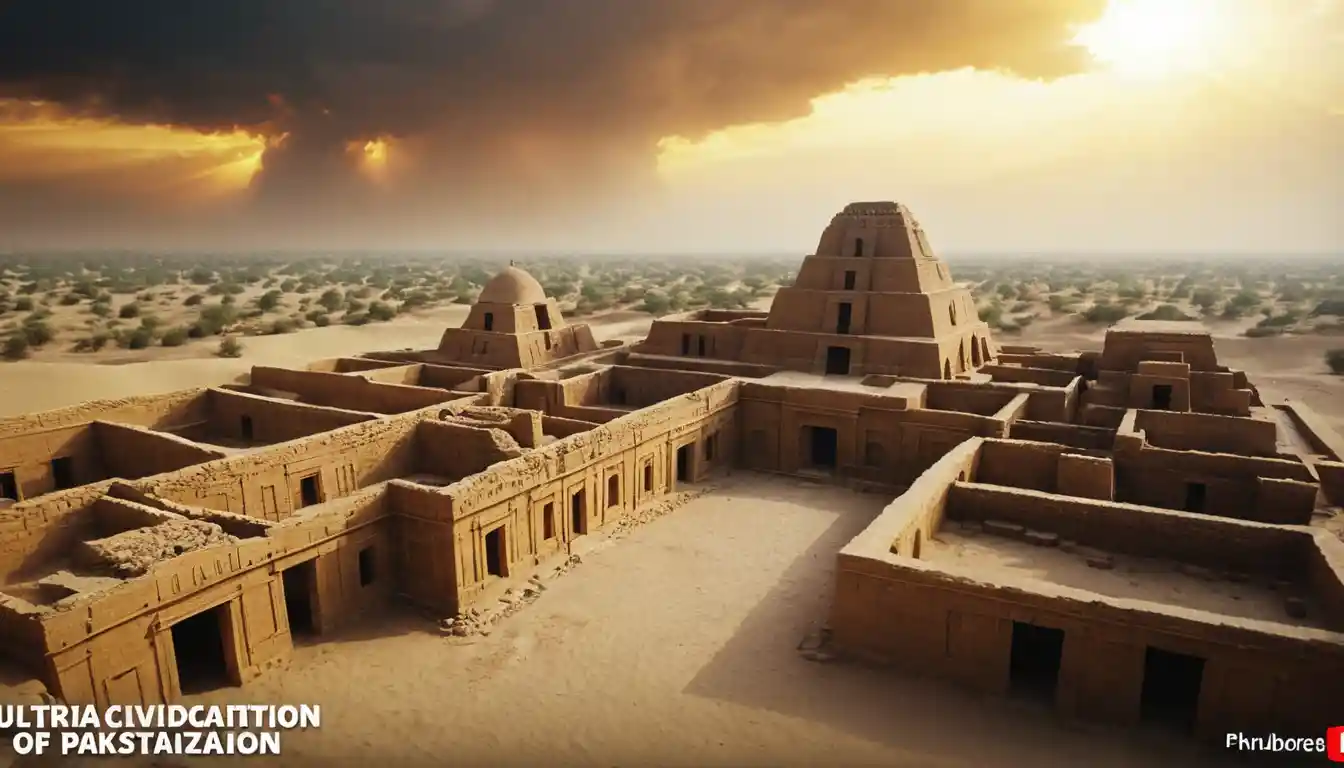 Ancient Pakistani ruins emerging from dramatic desert sands