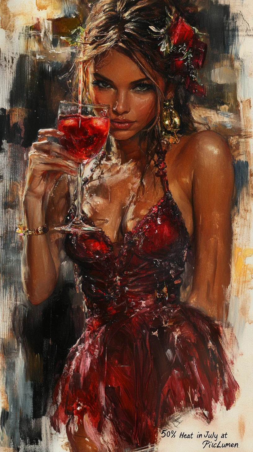 Festive summer cocktail illustration at a lively beach party