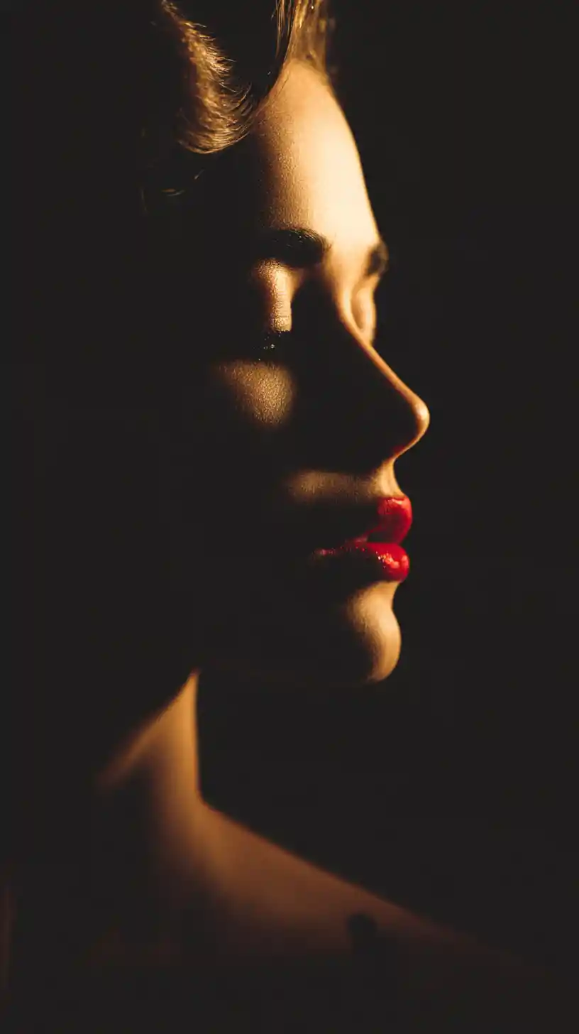 Classic hollywood style close up portrait in deep shadow