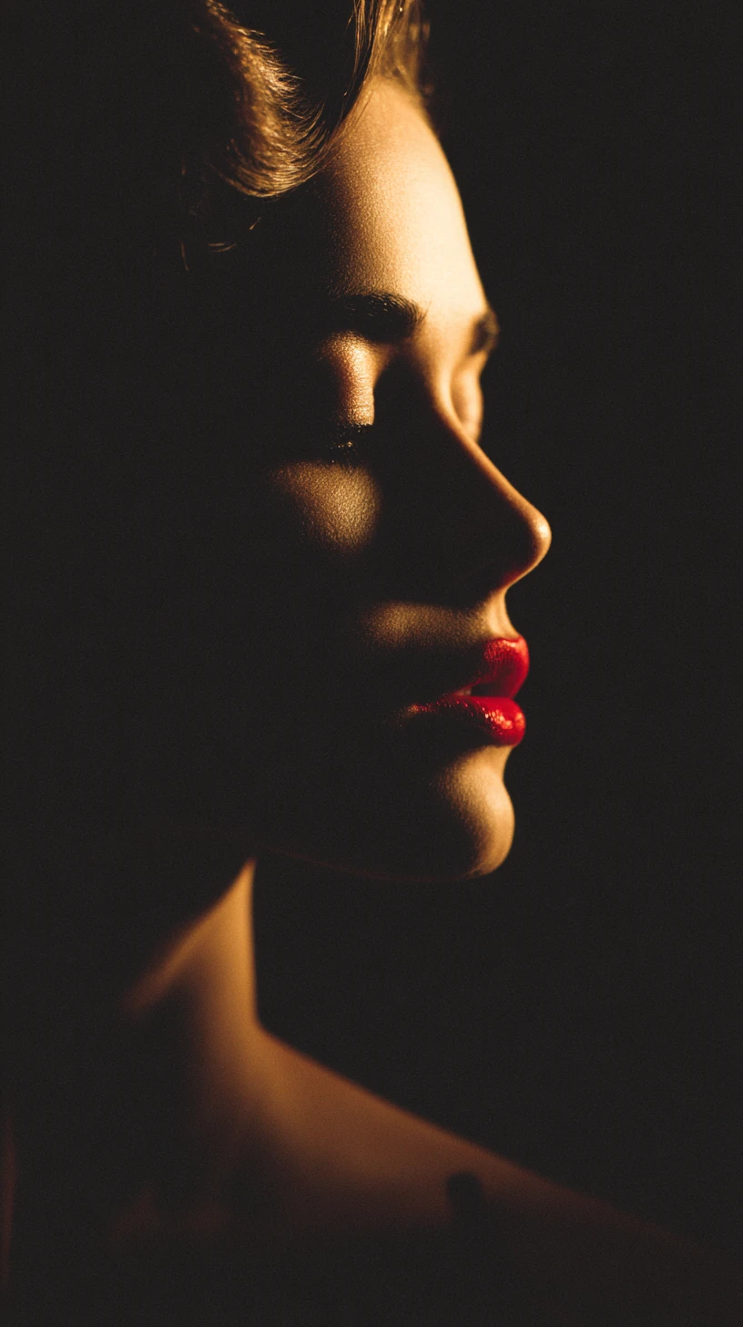 Classic hollywood style close up portrait in deep shadow