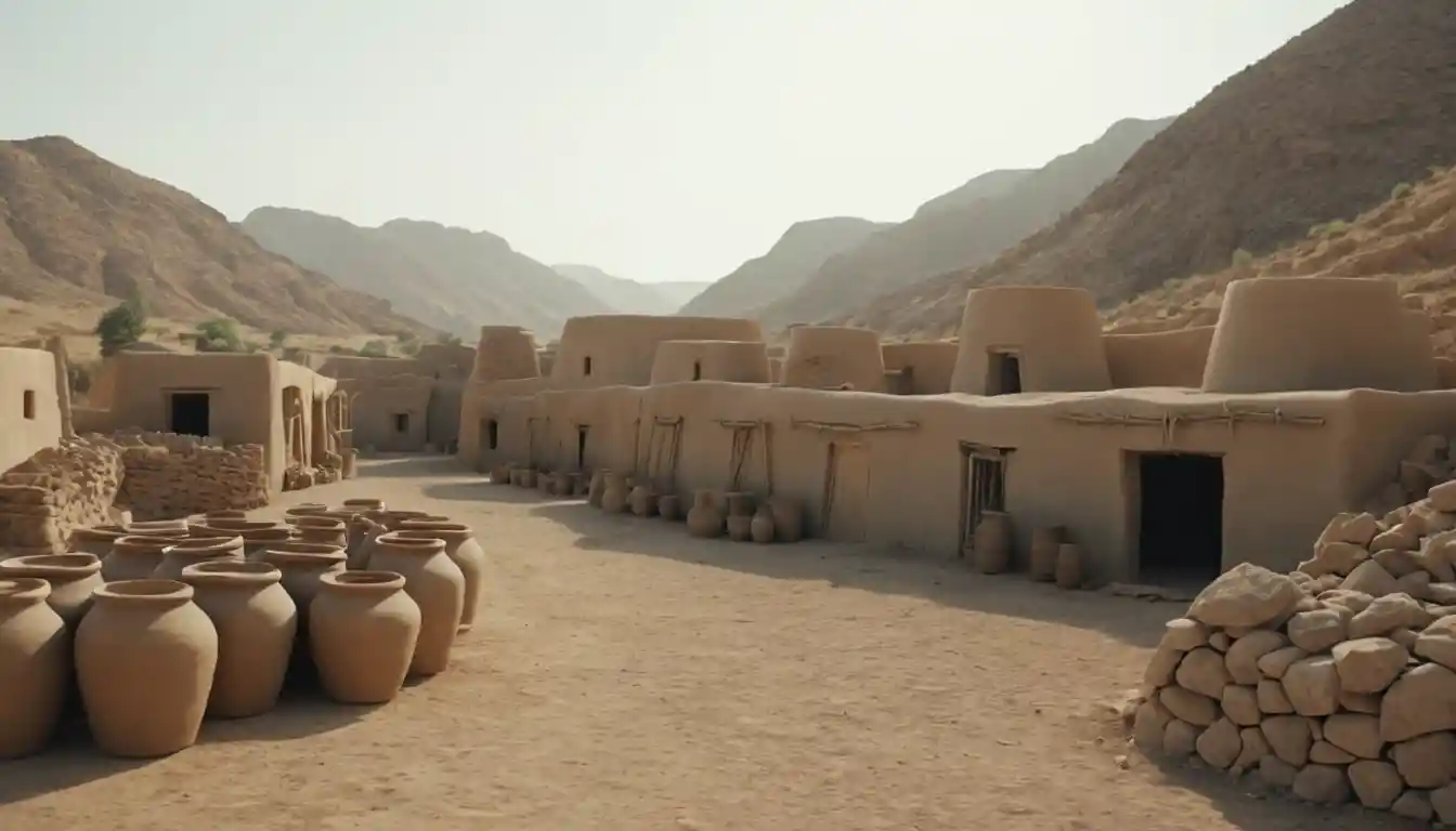 Prehistoric village of Mehrgarh at sunrise in dry hills