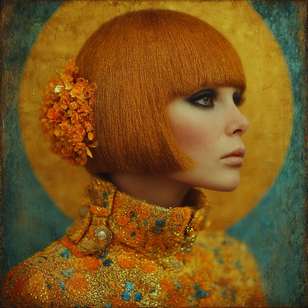 Surreal woolen woman portrait in a strange moody world