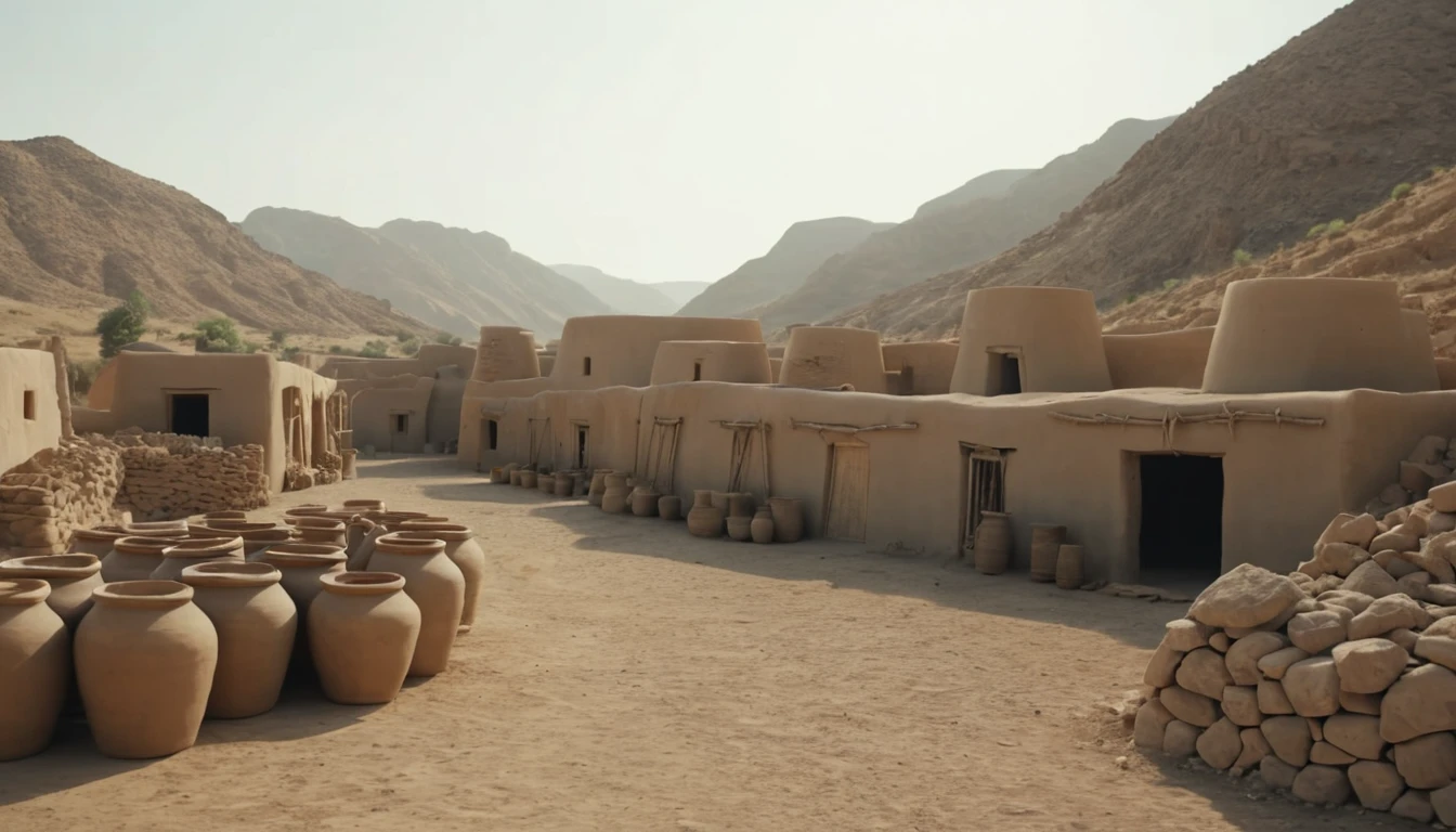 Prehistoric village of Mehrgarh at sunrise in dry hills
