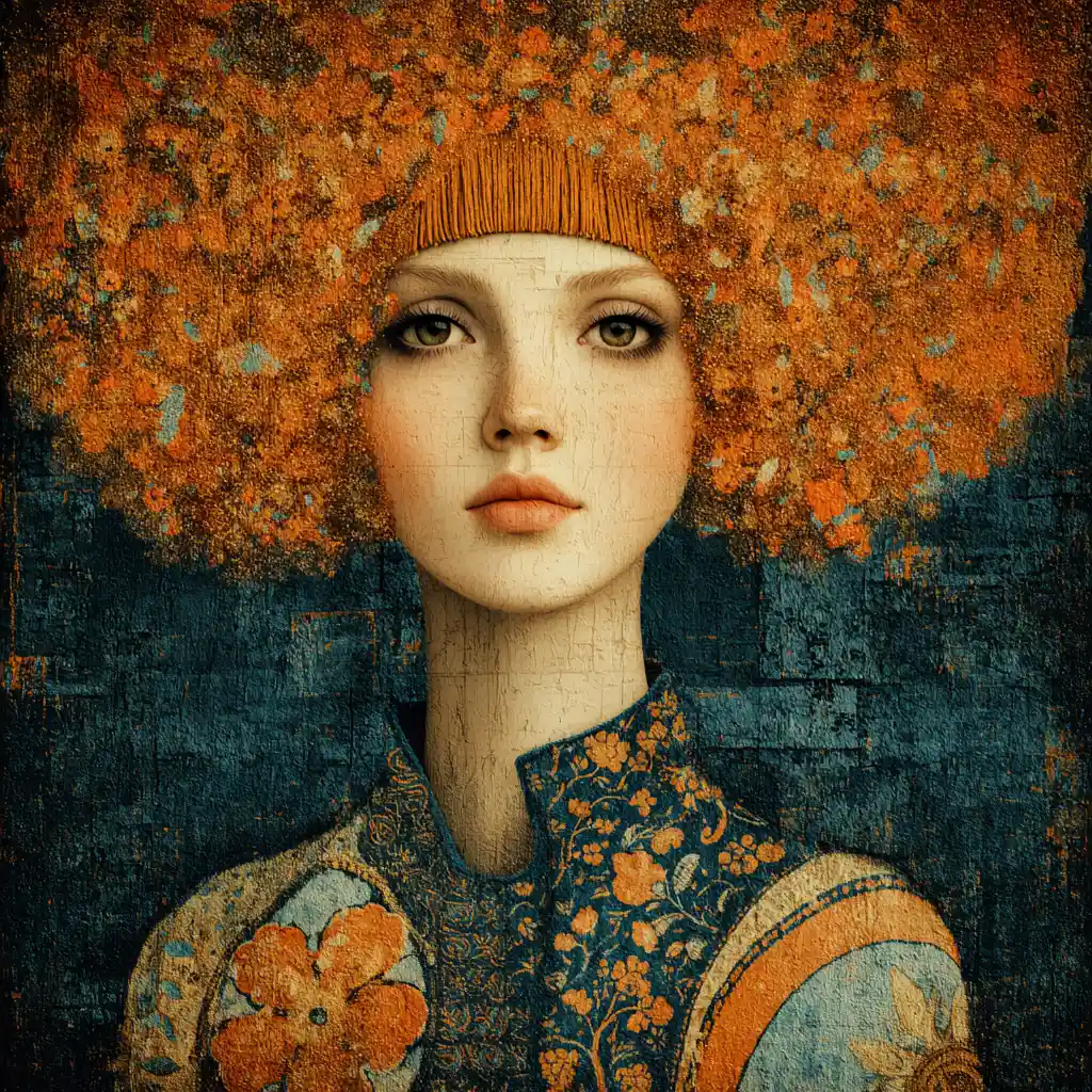 Surreal woolen woman portrait in a strange eerie world
