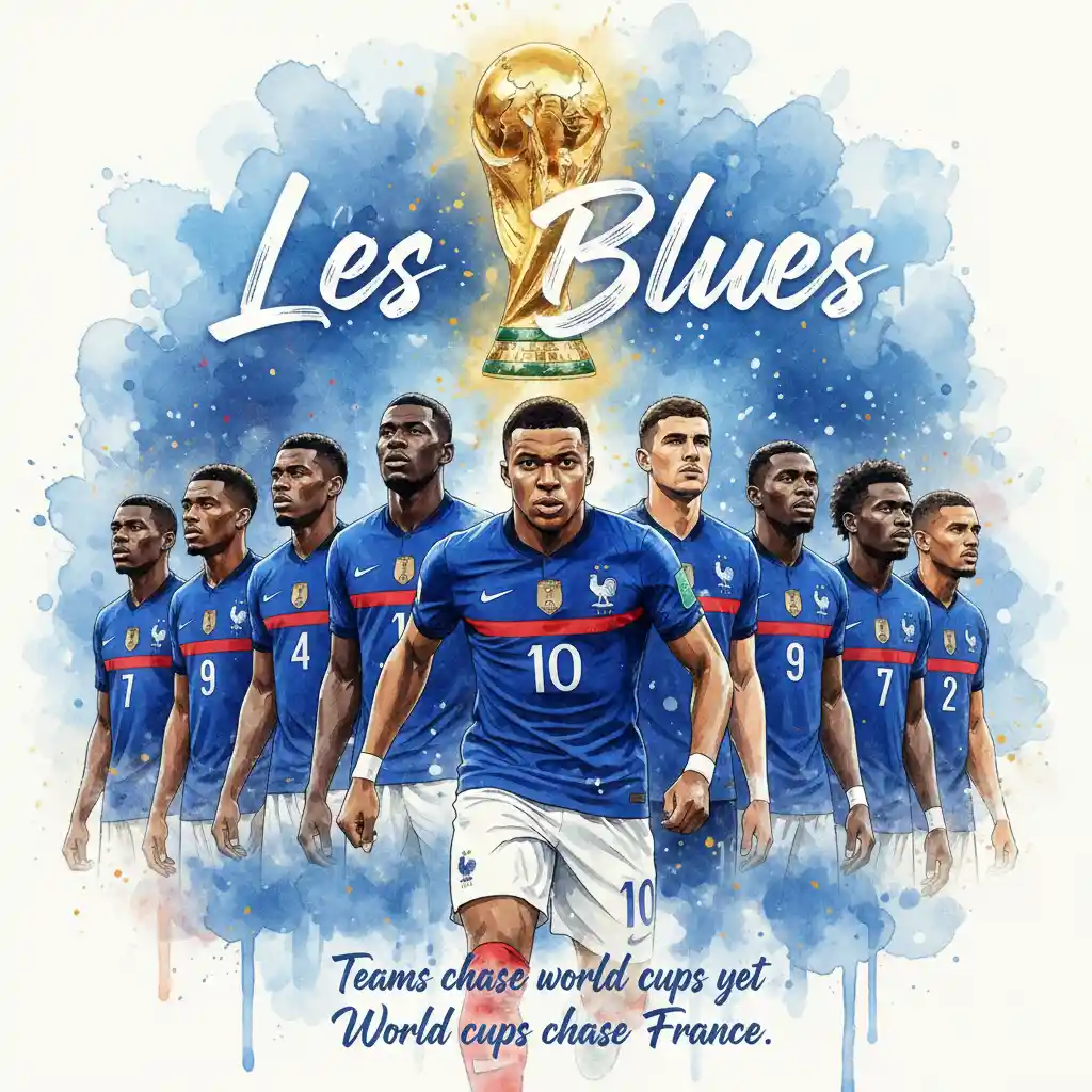 French football team illustration with star striker leading