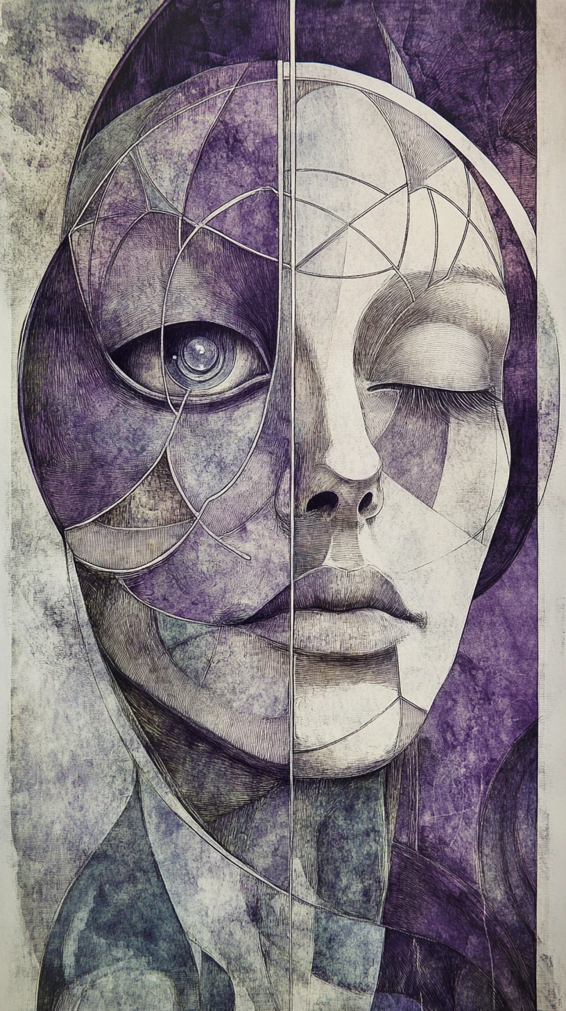 Surreal Biomechanical Face Fragmented Into Abstract Ornamental Forms