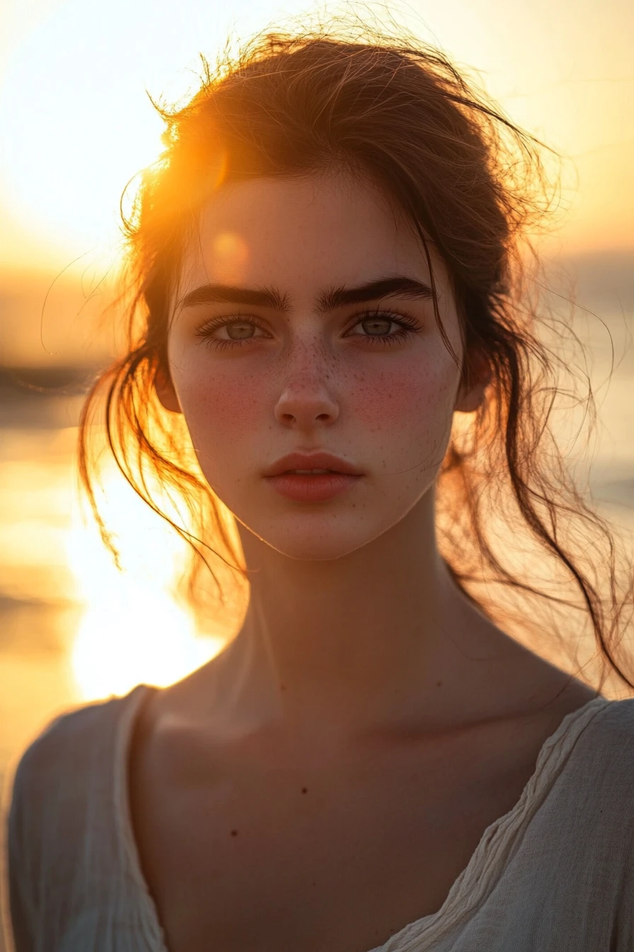Young woman walking alone on a quiet sunset beach