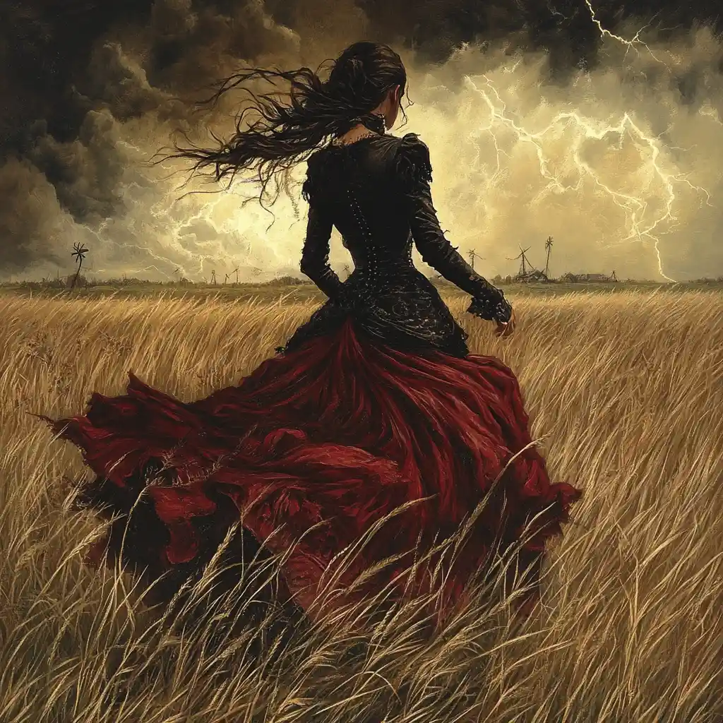 Armed western woman standing ready in the open wilds