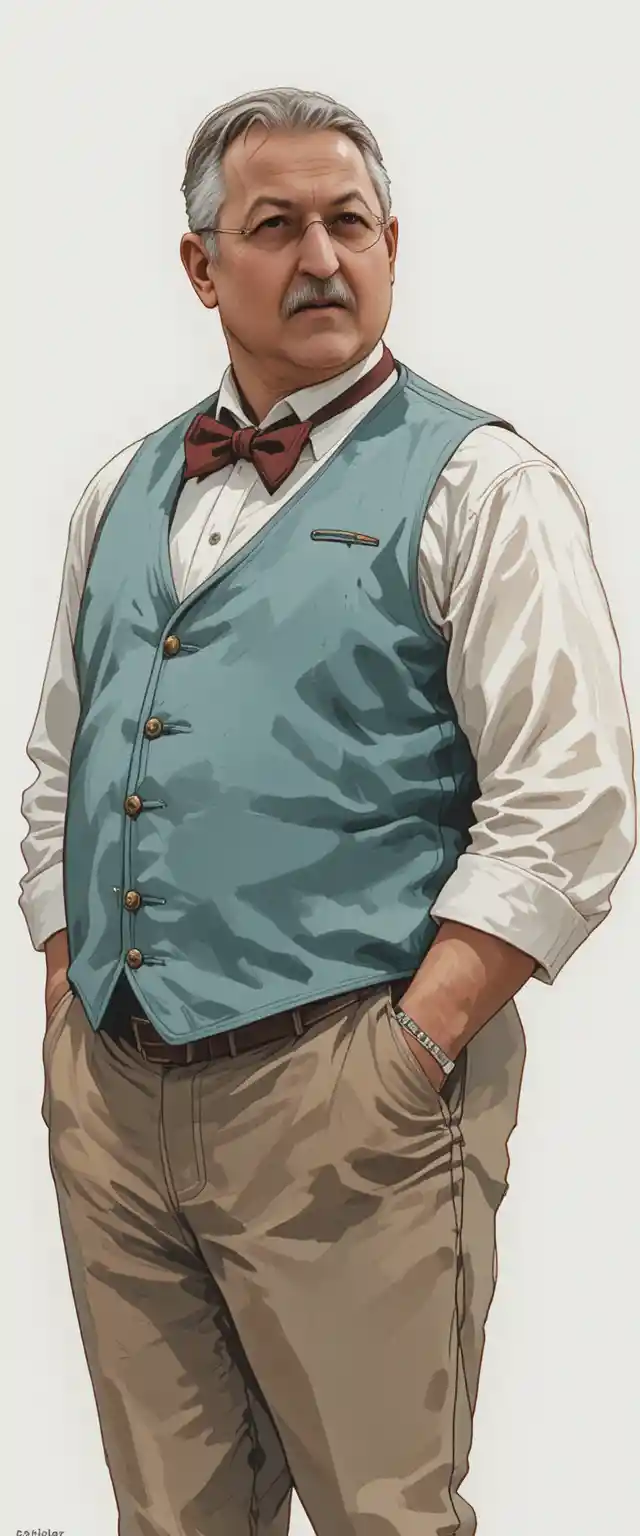 Thoughtful portly man in vintage full body portrait
