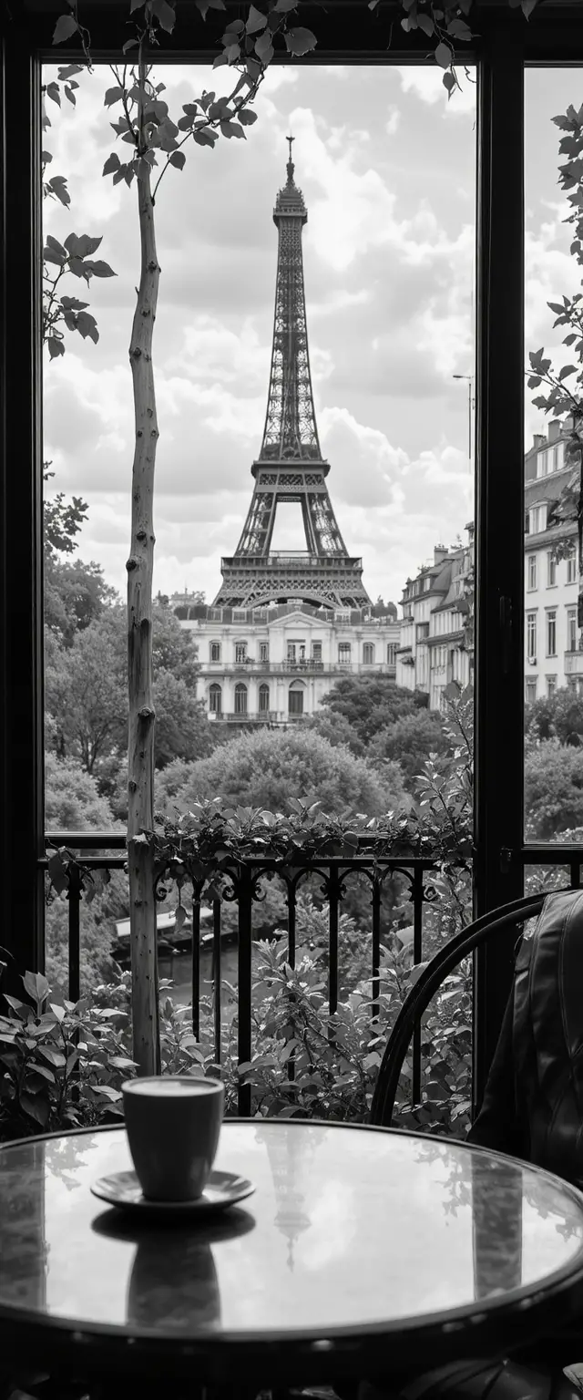 Sensual close up woman drinking coffee with paris view