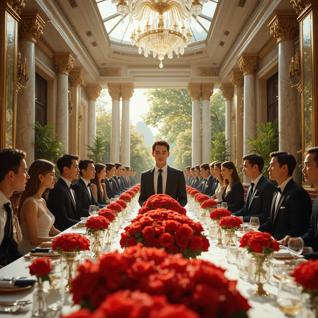 Bride and groom at a lavish modern wedding banquet