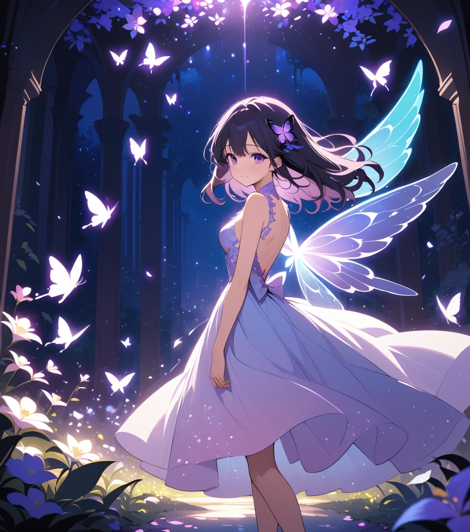 Ethereal Anime Girl With Glowing Butterfly Wings