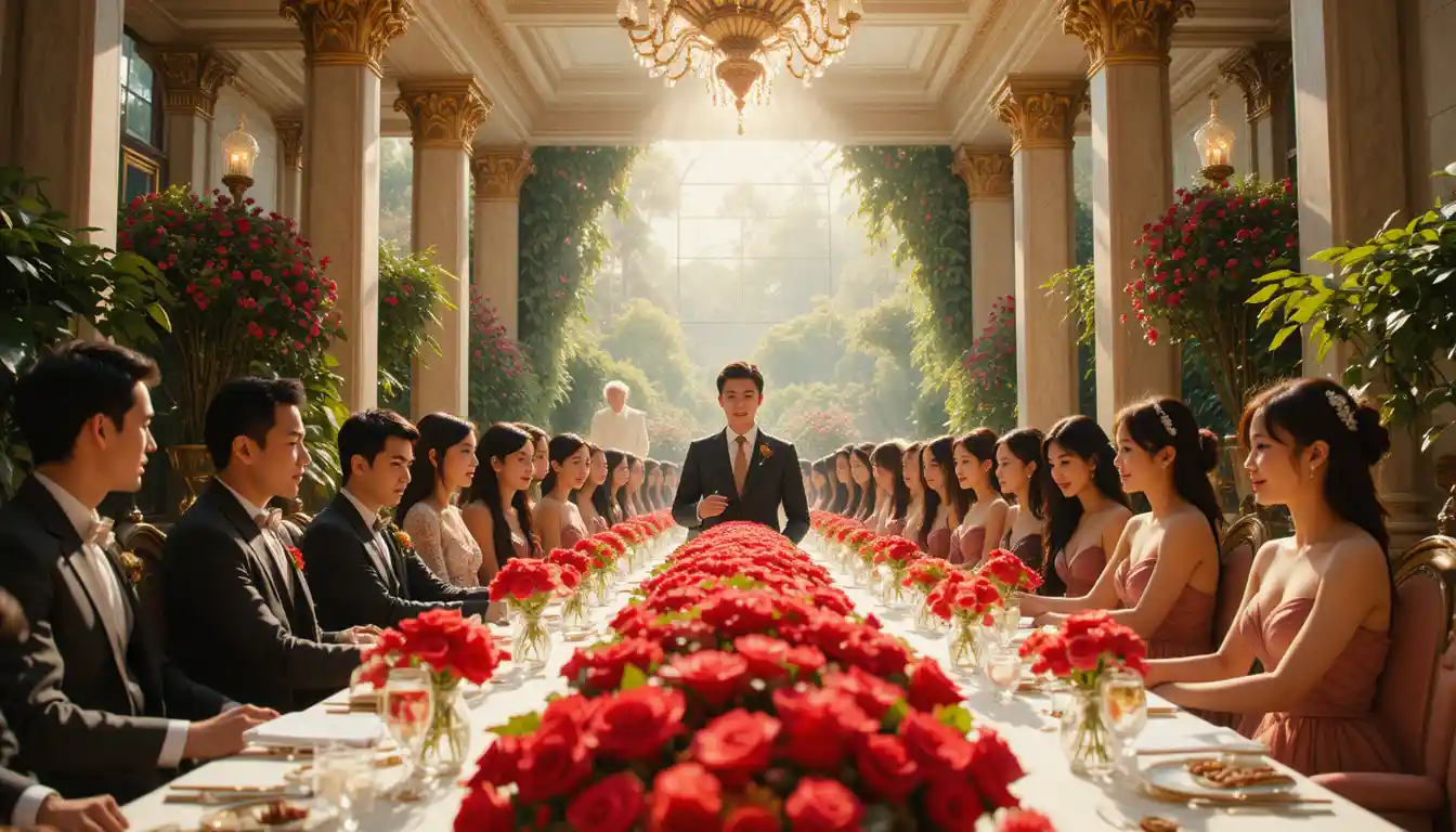 Bride and groom at a modern cinematic wedding banquet