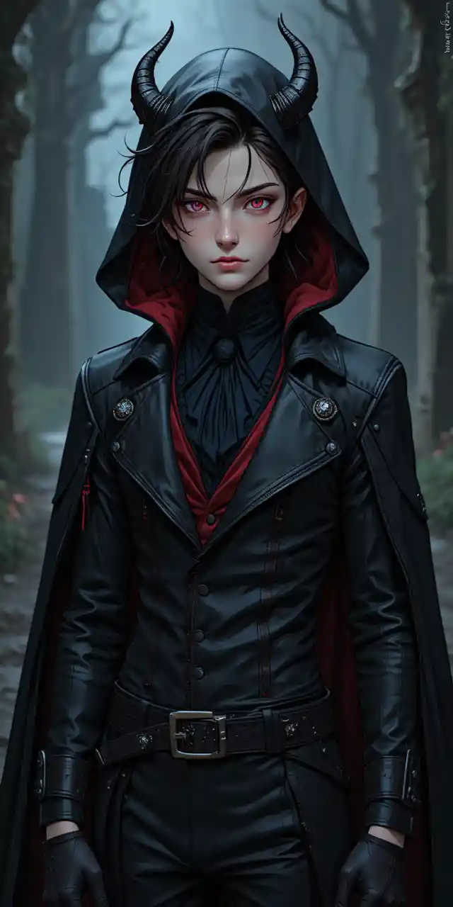 Teen vampire rogue boy with horns in anime style