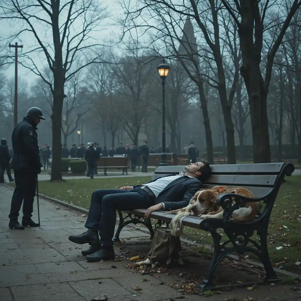 Dead man on park bench in intense manhunt scene