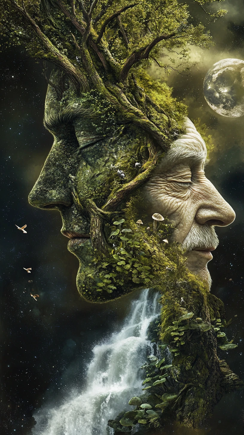 Enchanted Forest Forming Two Intertwined Human Profiles