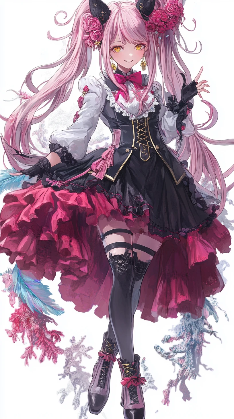 Anime girl in detailed outfit with long pink hair