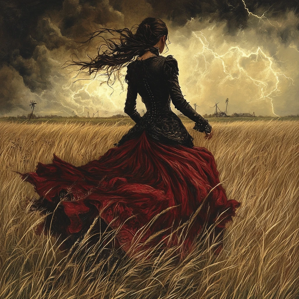 Armed western woman standing ready in the open wilds