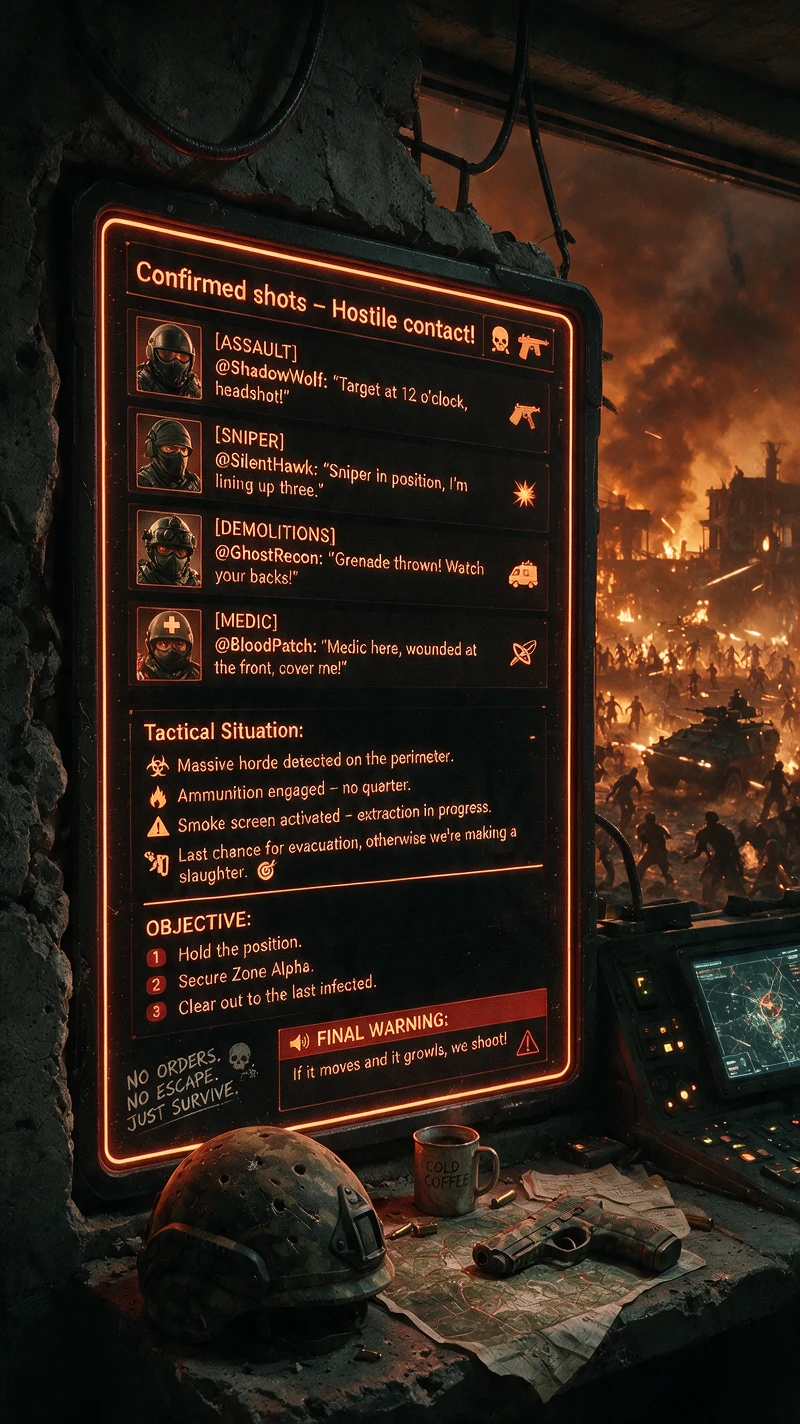 Armed soldiers holding position against infected horde