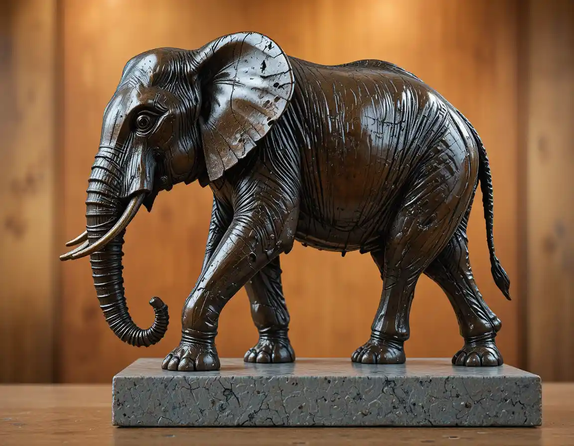 Bronze Elephant Sculpture On Minimalist Textured Base