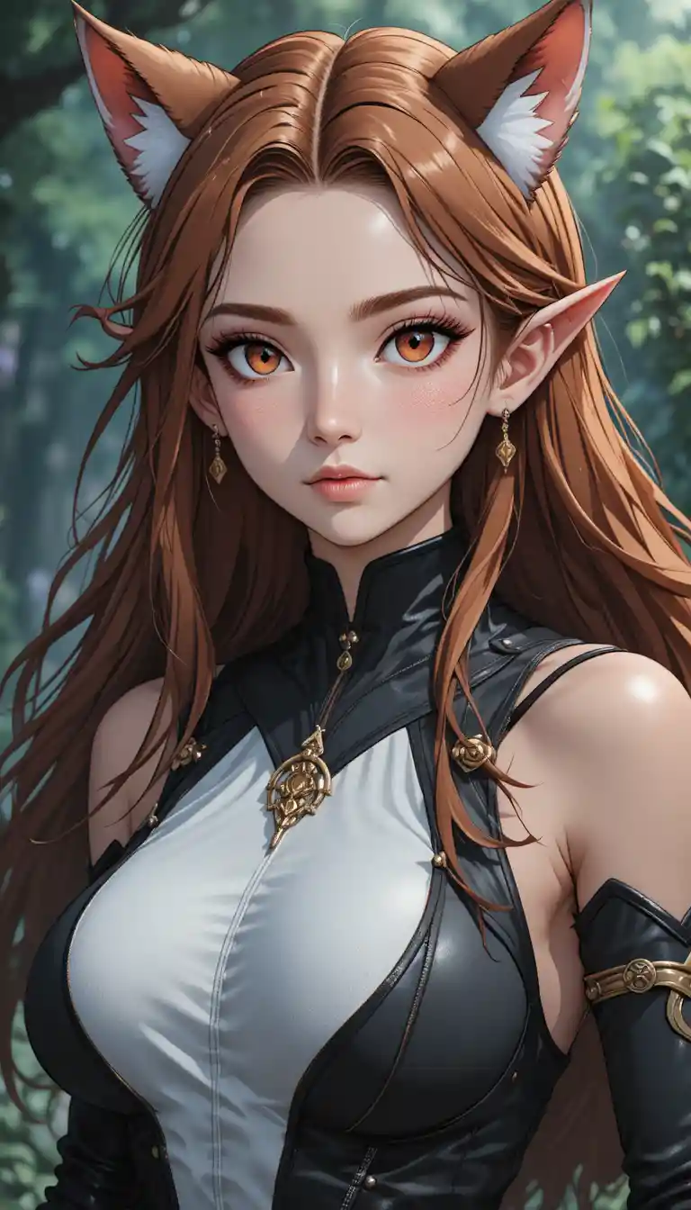 Teenage Anime-Dämonen-Wolfsmädchen im einfachen Kampfoutfit