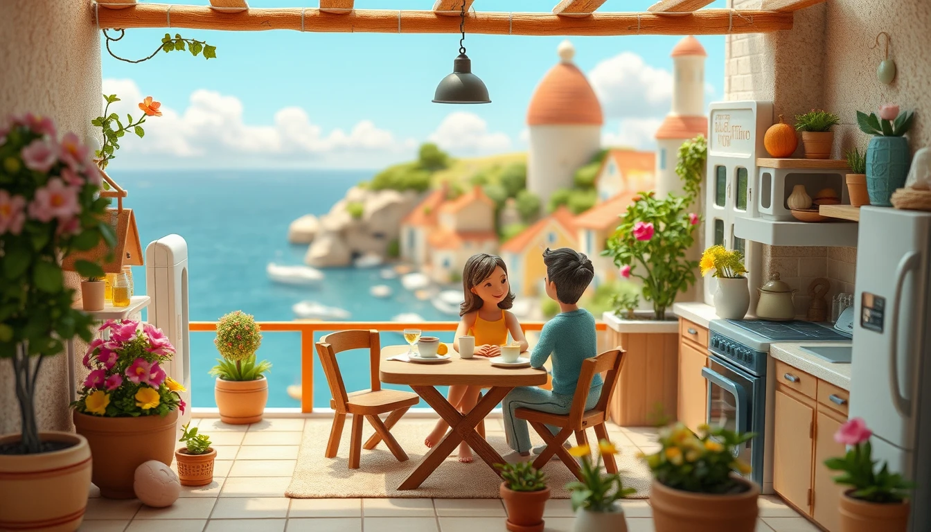 Whimsical claymation French couple in a cozy kitchen