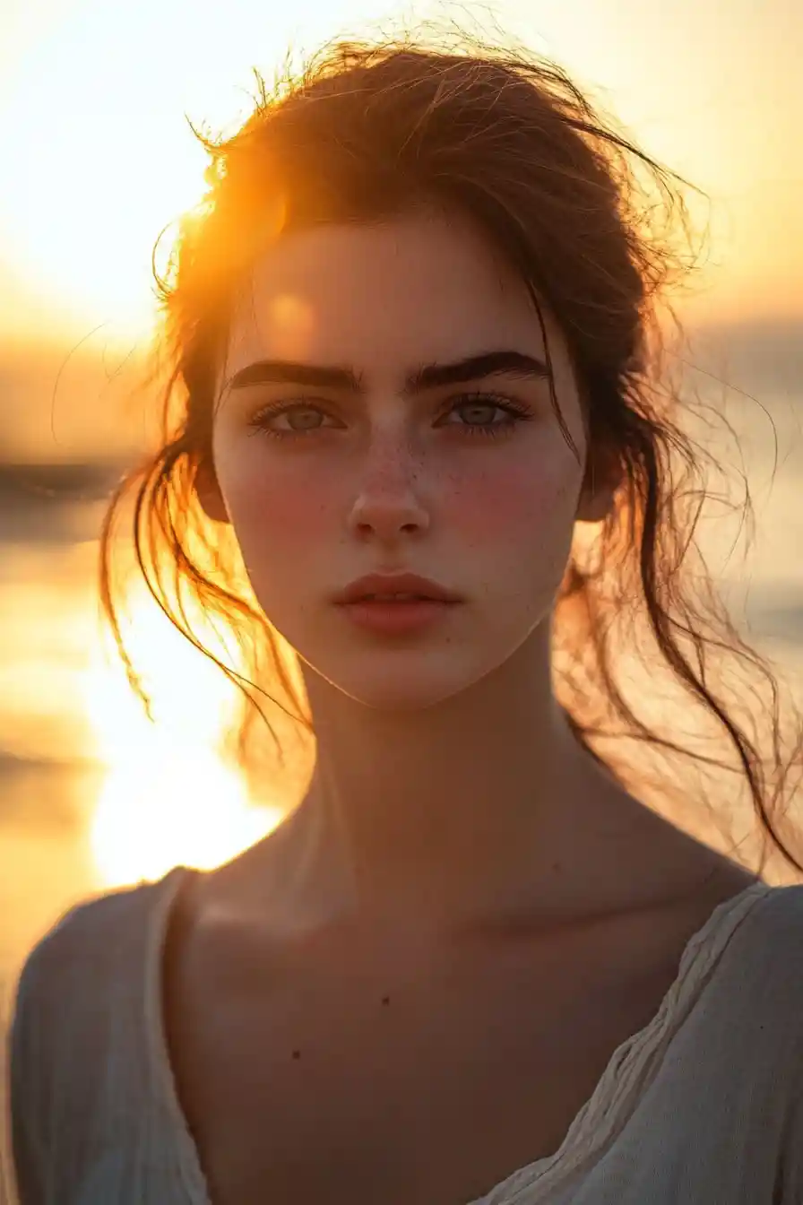 Young woman walking alone on a quiet sunset beach